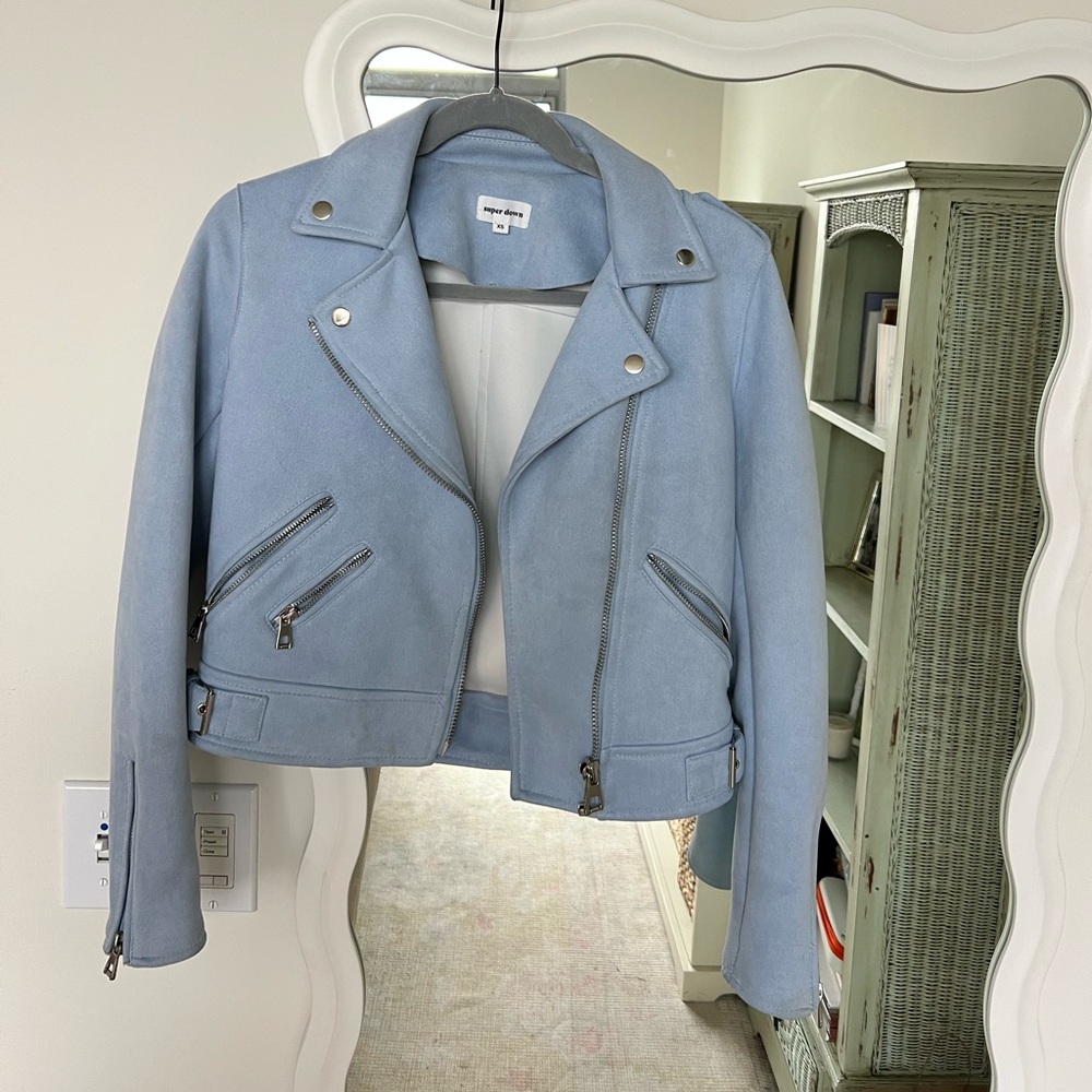 superdown Light Blue Faux Suede Moto Jacket